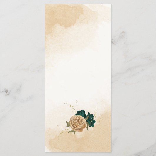 Smaragdgroen beige goud botanische bruiloft menu (Achterkant)