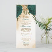 Smaragdgroen beige goud botanische bruiloft menu (Staand voorkant)