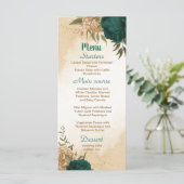 Smaragdgroen beige goud botanische bruiloft menu (Staand voorkant)