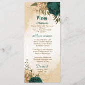 Smaragdgroen beige goud botanische bruiloft menu (Voorkant)