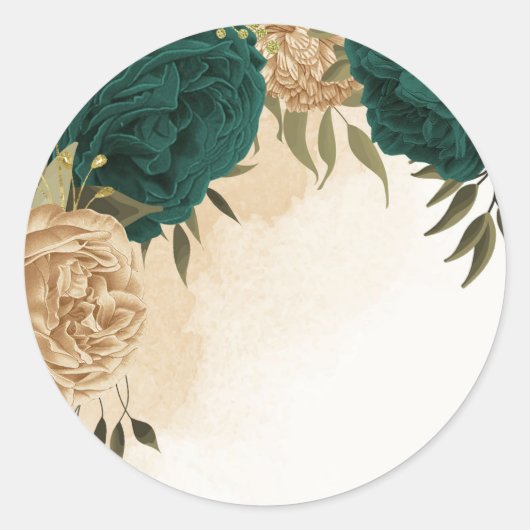 Smaragdgroen beige goud botanische bruiloft ronde sticker (Voorkant)