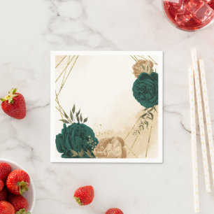 Smaragdgroen beige goud botanische bruiloft servet