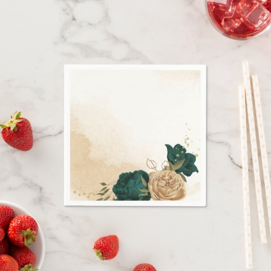 Smaragdgroen beige goud botanische bruiloft servet (Insitu)