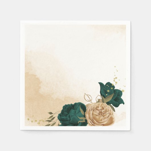 Smaragdgroen beige goud botanische bruiloft servet (Voorkant)