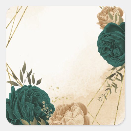 Smaragdgroen beige goud botanische bruiloft vierkante sticker (Voorkant)