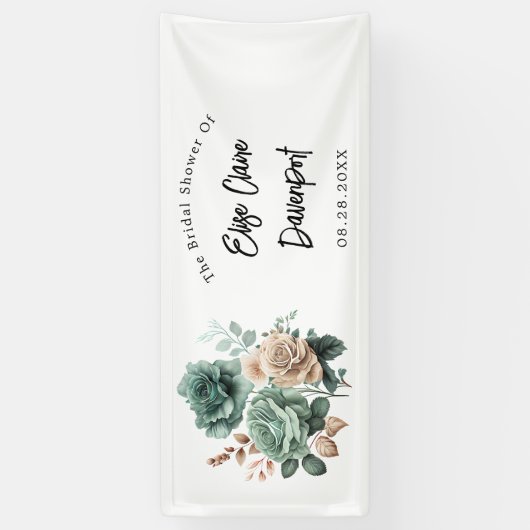 Smaragdgroen Beige Pioen Bloemen Vrijgezellenfeest Spandoek (Verticaal)