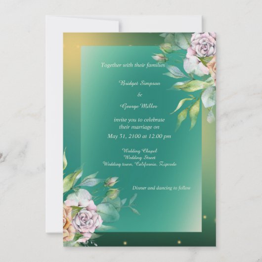 smaragdgroen bloeiend rozenbruiloft kaart (Voorkant)