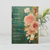 Smaragdgroen Bloemen Bruiloft Uitnodiging (Staand voorkant)