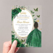 Smaragdgroen Bloemen Bruin Prinses Quinceañera Acryl Uitnodigingen (Insitu (Draagbaar))