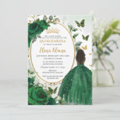 Smaragdgroen Bloemen Bruin Prinses Quinceañera Kaart (Staand voorkant)