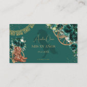 Smaragdgroen Bloemen Charro Quinceañera receptie Informatiekaartje (Achterkant)