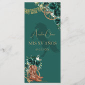 Smaragdgroen Bloemen Charro Quinceañera XV Menu (Achterkant)