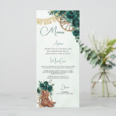 Smaragdgroen Bloemen Charro Quinceañera XV Menu (Staand voorkant)