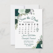 Smaragdgroen Bloemen Elegante Boho Trouwkalender Save The Date (Voorkant)