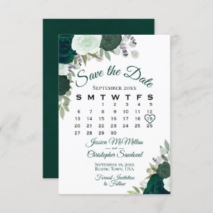 Smaragdgroen Bloemen Elegante Boho Trouwkalender Save The Date