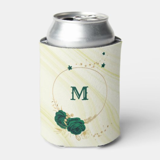 smaragdgroen bloemen goudblad blikjeskoeler (Blikje Voorkant)