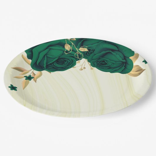 smaragdgroen bloemen goudblad papieren bordje (Gekanteld)