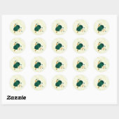 smaragdgroen bloemen goudblad ronde sticker (Vel)