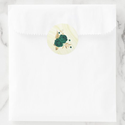 smaragdgroen bloemen goudblad ronde sticker (Tas)