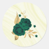 smaragdgroen bloemen goudblad ronde sticker (Voorkant)