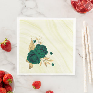 smaragdgroen bloemen goudblad servet