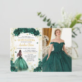 Smaragdgroen Bloemen Prinses Quinceañera Foto Kaart (Staand voorkant)
