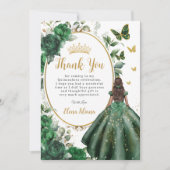 Smaragdgroen Bloemen Quinceañera Bruin Prinses Bedankkaart (Voorkant)