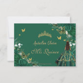 Smaragdgroen Bloemen Quinceañera Bruin Prinses RSVP Kaartje (Achterkant)