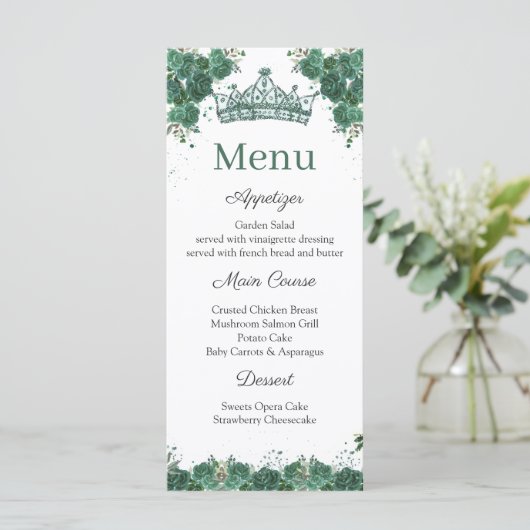 Smaragdgroen Bloemen Quinceañera Menu (Staand voorkant)