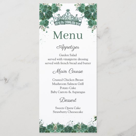 Smaragdgroen Bloemen Quinceañera Menu (Voorkant)
