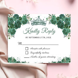 Smaragdgroen Bloemen Quinceañera RSVP-kaart RSVP Kaartje