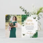 Smaragdgroen Bloemen Quinceañera Sweet 16 Foto Bedankkaart (Staand voorkant)