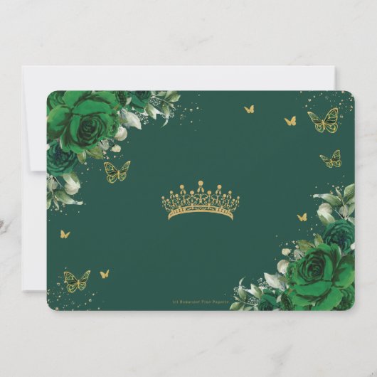 Smaragdgroen Bloemen Quinceañera Sweet 16 Foto Bedankkaart (Achterkant)