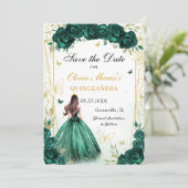 Smaragdgroen Bloemen Quinceanera Sweet 16 Save The Date (Staand voorkant)