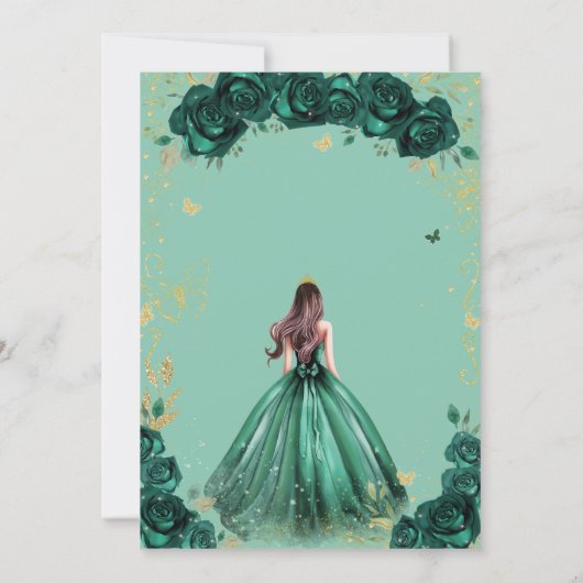 Smaragdgroen Bloemen Quinceanera Sweet 16 Save The Date (Achterkant)