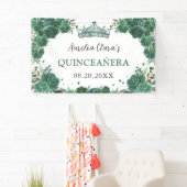 Smaragdgroen Bloemen Welkom Quinceañera Achtergron Spandoek (Insitu)