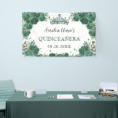 Smaragdgroen Bloemen Welkom Quinceañera Achtergron Spandoek (Beurs)