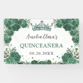Smaragdgroen Bloemen Welkom Quinceañera Achtergron Spandoek (Horizontaal)