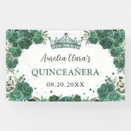 Smaragdgroen Bloemen Welkom Quinceañera Achtergron Spandoek