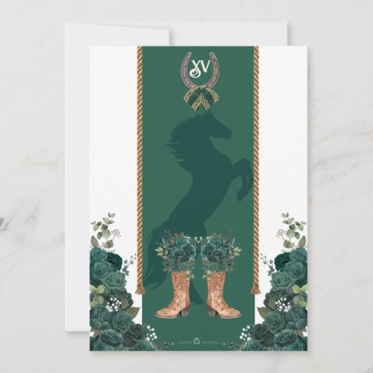 Smaragdgroen Bloemen Western Charro Quinceañera Kaart (Achterkant)