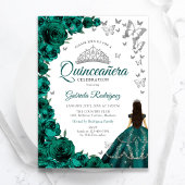 Smaragdgroen Bloemen Zilver Wit Quinceanera Kaart