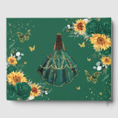 Smaragdgroen Bloemen Zonnebloemen Goud Quinceañera Gastenboek (Achterkant)