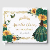 Smaragdgroen Bloemen Zonnebloemen Goud Quinceañera Gastenboek (Voorkant)