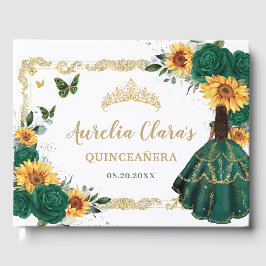 Smaragdgroen Bloemen Zonnebloemen Goud Quinceañera Gastenboek