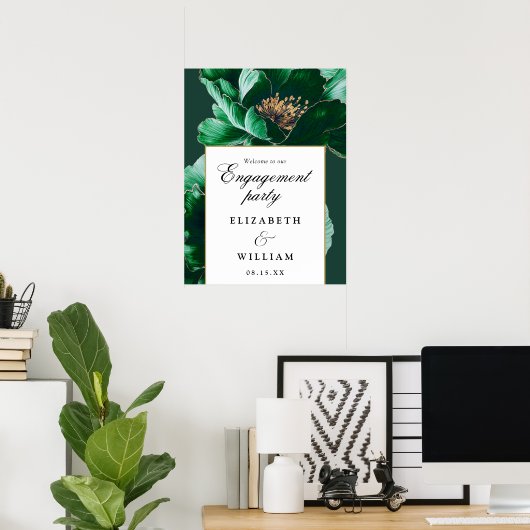 Smaragdgroen bloemensieraad verlovingsfeest welkom poster (Thuiskantoor)