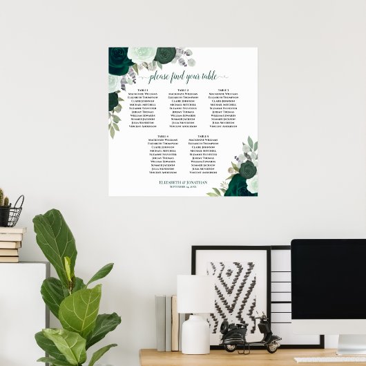 Smaragdgroen Bloemstuk 5 Trouwtafel Stoelenplatteg Poster (Thuiskantoor)