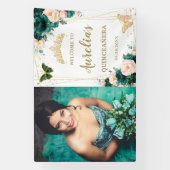 Smaragdgroen Blush Bloemen Quinceañera Achtergrond Spandoek (Verticaal)