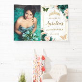 Smaragdgroen Blush Bloemen Quinceañera Achtergrond Spandoek (Insitu)