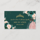 Smaragdgroen Blush Bloemen Twins Quinceañera QR Informatiekaartje (Achterkant)