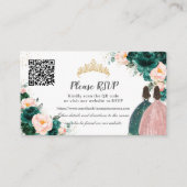 Smaragdgroen Blush Bloemen Twins Quinceañera QR Informatiekaartje (Voorkant)